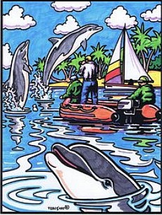 Samtbild Delfine und Boot