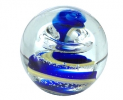 Dekokugel-Briefbeschwerer 9 cm, Spirale, blau-gelb-nachtleuchtend 