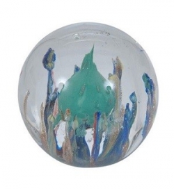 Dekokugel-Briefbeschwerer 9 cm, Blase mit Segmenten, türkis-bunt