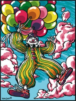 Samtbild Clown mit Luftballons