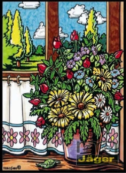 Samtbild Blumen am Fenster